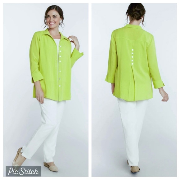 Fridaze Linen Tunic Top Collared Button Shirt Size Small Green Lagenlook Artsy - Picture 11 of 11